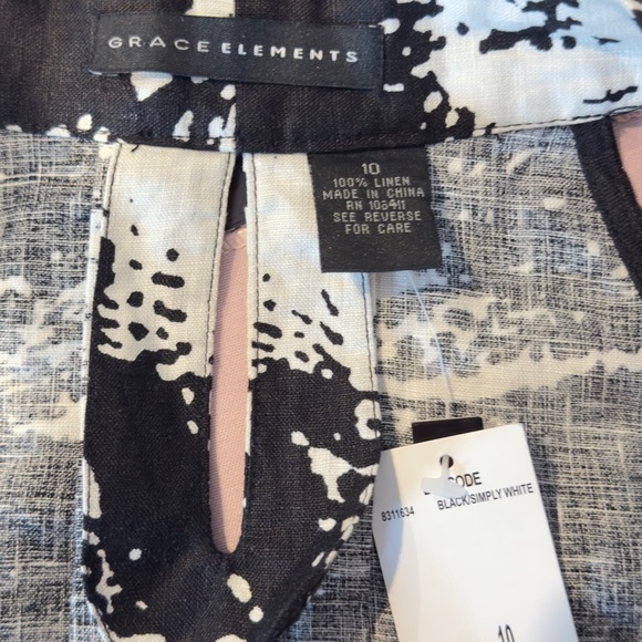 Grace Elements Sz 10 Linen Asymmetrical Black and White Sleeveless‎ Tank - Picture 6 of 7